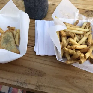 Spinach empanada and fries