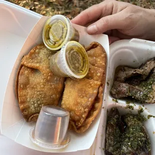 Empanadas , $3 each. Cheese and corn. Cheese and spinach.