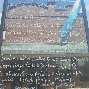 Menu with prices