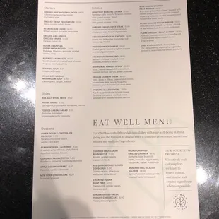 Dinner menu