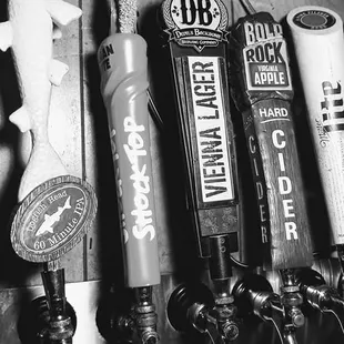 a row of beer taps