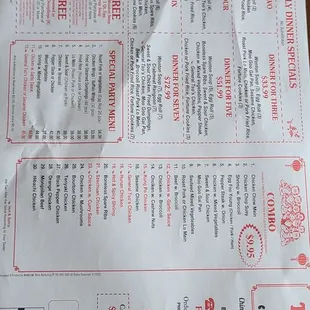 the menu for the restaurant