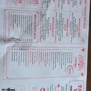 a menu on a table