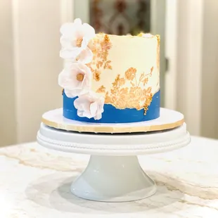 60th birthday elegant cake. Stencil accents and wafer paper flowers