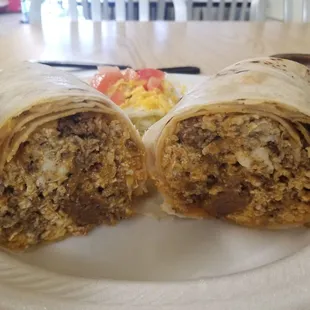 a burrito cut in half