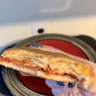 a hand holding a sandwich