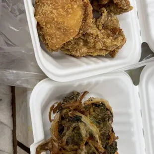 Fried chicken and seafood tempura