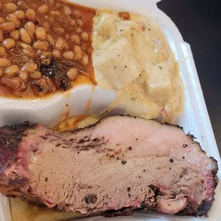 1 Meat Dinner with Brisket, BBQ Beans, Cheesy Potatoes