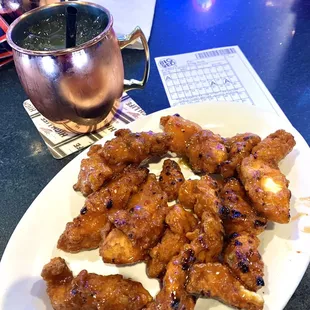 a plate of chicken wings