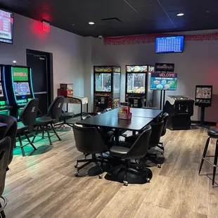 a game room with arcade machines