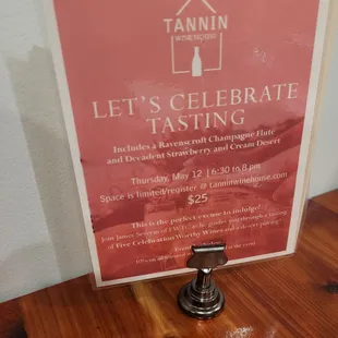 sign for tasting