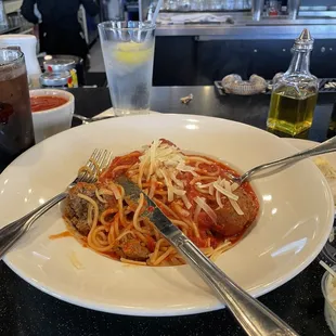 Spaghetti and meatballs with arrabbiata sauce!