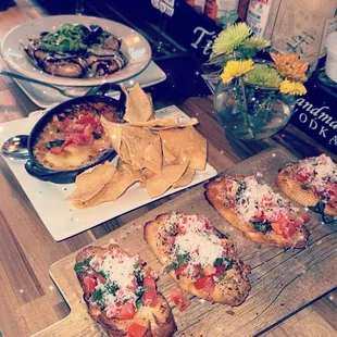 Bruschetta. Spinach artichoke dip. And stuffed mushrooms.