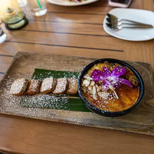 Brass Monkey, chunky monkey crème brulee, caramelized banana, chocolate, and almonds