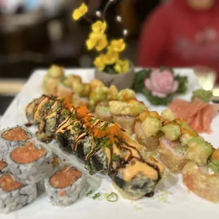 a plate of sushi on a table