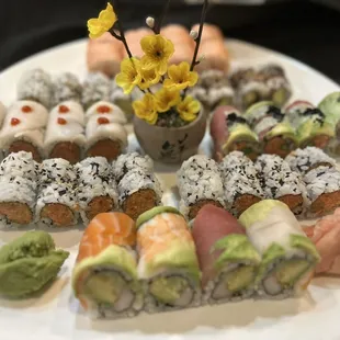 a plate of sushi on a table