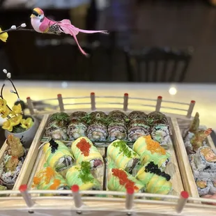 a variety of sushi and rolls