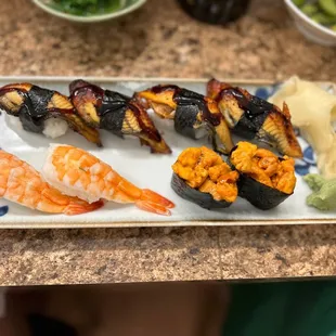 Unagi, ebi and Hokkaido uni
