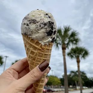 Cookies and cream in a waffle cone