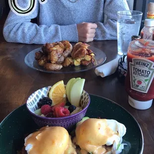 Front: mexican eggs Benedict | Back: avocado croissant We also tried the &quot;Exotic&quot; juice and it was delicious! Loved this place!