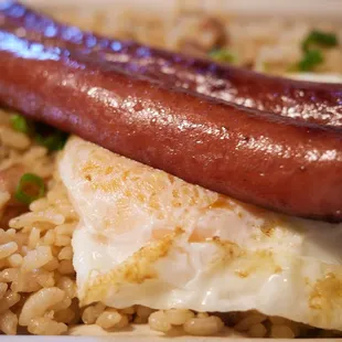 Fried rice plate (one egg and hotdog)