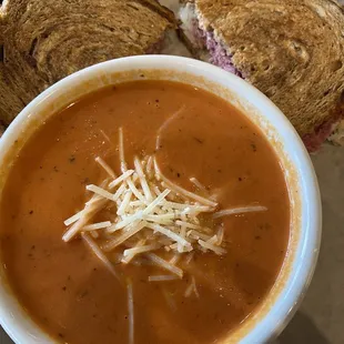 Reuben sandwich with an amazing tomato bisque