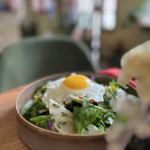 Market salad with an egg added. Salads change based on what's in season.