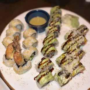 L to R: Shrimp Tempura Roll (~$24), TAO Angry Dragon Roll (~$23), &amp; Chef's Roll (~$23)