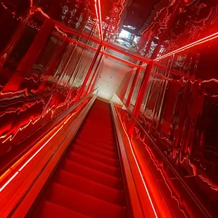 a red escalator