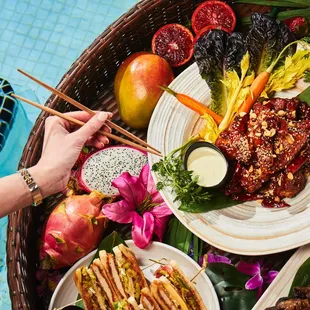Floating food basket in the pool