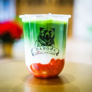 The Strawberry Matcha Latte is made with ceremonial grade Matcha and a house-made strawberry puree.  It's delicious!!!