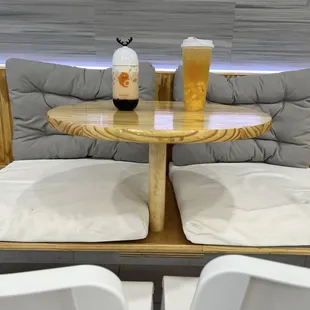 Seating and drinks (left is medium and right is large size)