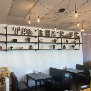 tables and chairs in a restaurant