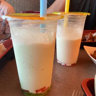 Honeydew and Banana smoothies with jellies.