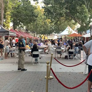 Murphy street closed off to cars and open to dining.