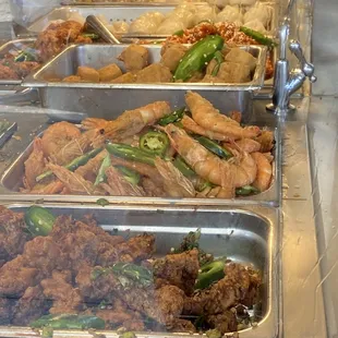 Fried shrimp, chicken, fried tofu