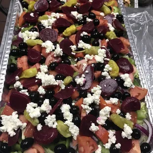beets, tomatoes, olives, and feta cheese