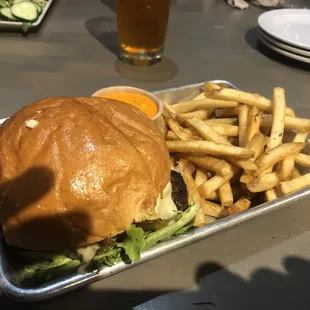 Burger and fries. Ski sauce rocks!!