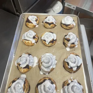 Cinnamon rolls just came out of the oven