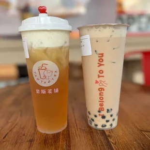 Cloudy Jasmine and Royal Milk Tea with Boba