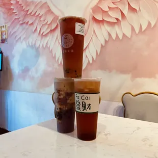 What a passion (passion fruit and watermelon) I belong to you (boba milk tea with taro and mochi) Rose blossom (rose jam tea) IG: AmyNsEats