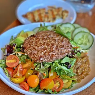 Build your own salad with grass fed beef and grilled chicken