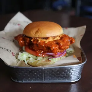 a sandwich in a tray