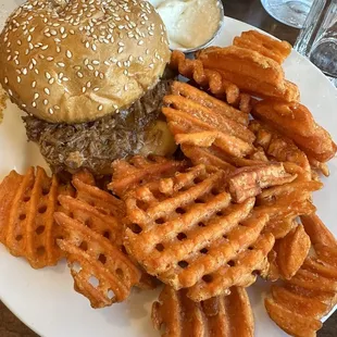 The Tap Burger w/ Side Sweet Potato Waffle Fries