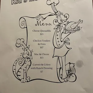 Kids menu