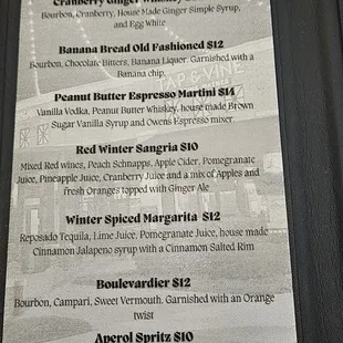 Cocktail &amp; beverage menu
