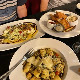 Grouper with Caprese Risotto, Fish and Chips and Gnocchi