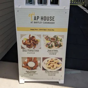 Happy hour food menu sign