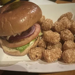 Vegan Faux Chicken (gardein) Sandwich with tots  Very delicious!