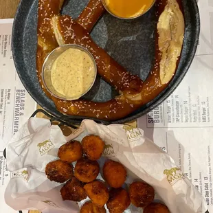 Giant pretzel and sauerkraut balls